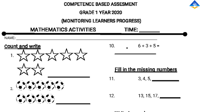 COMPETENCE BASED ASSESSMENT GRADE 1 MATH TEST 2020 - Studocu