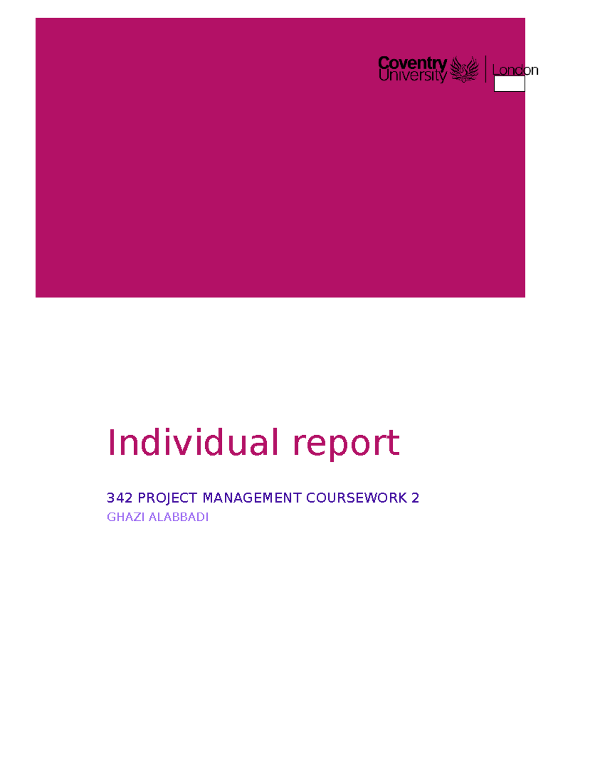 CW2 Sample 2 - nil - Table of content Individual report 342 PROJECT ...