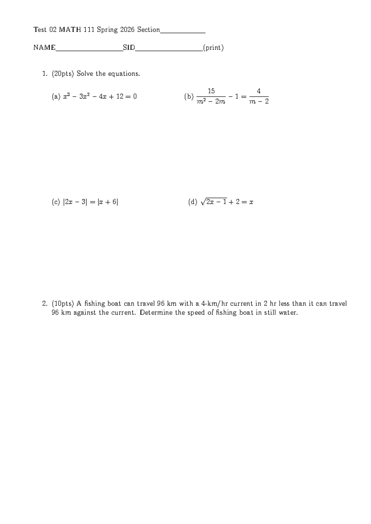 Test 02 MATH 2026 - Exam 2 Solutions and Problems - Studocu