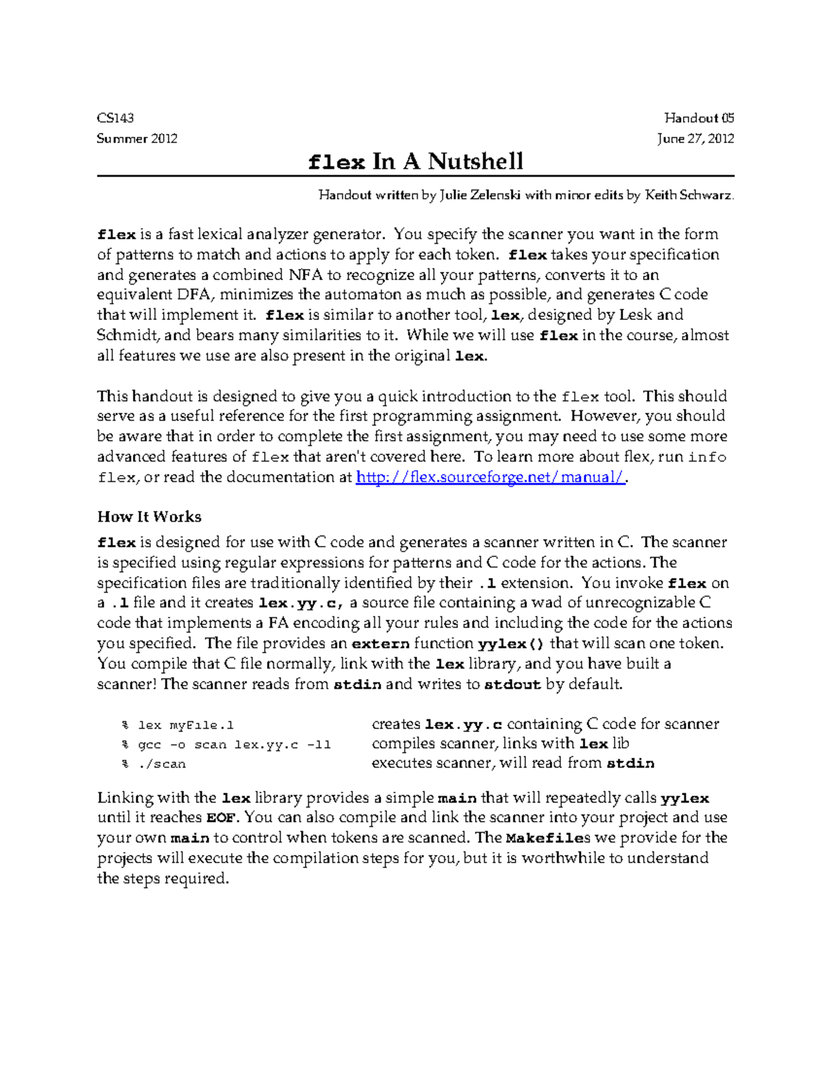 CS143 Flex In A Nutshell Handout - Summer 2012 - Studocu