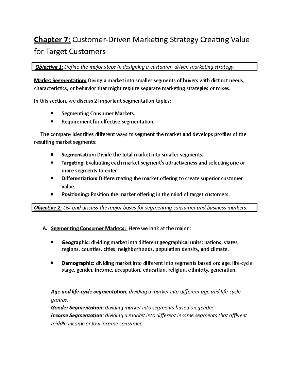 Marketing chap 7 - Chapter 7: Marketing Strategy Creating Value for ...