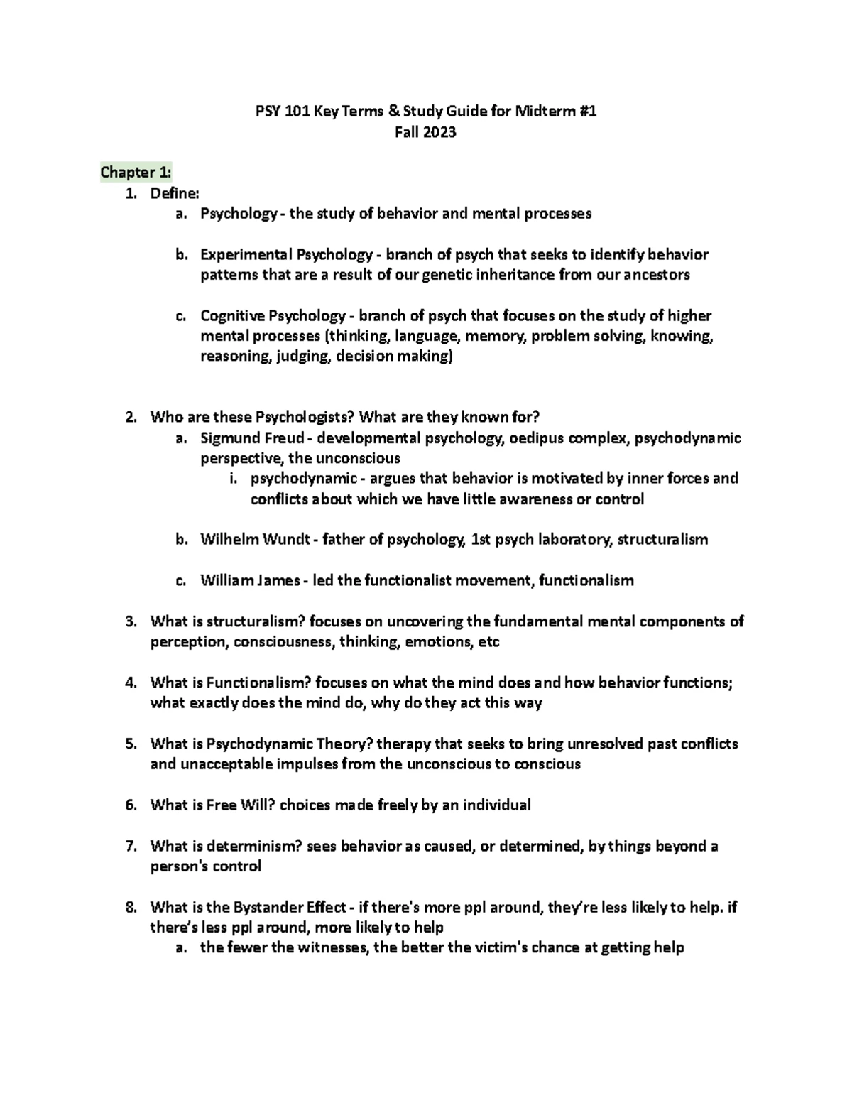 Psychology 101 Midterm 2 Study Guide: Key Concepts & Theories - Studocu