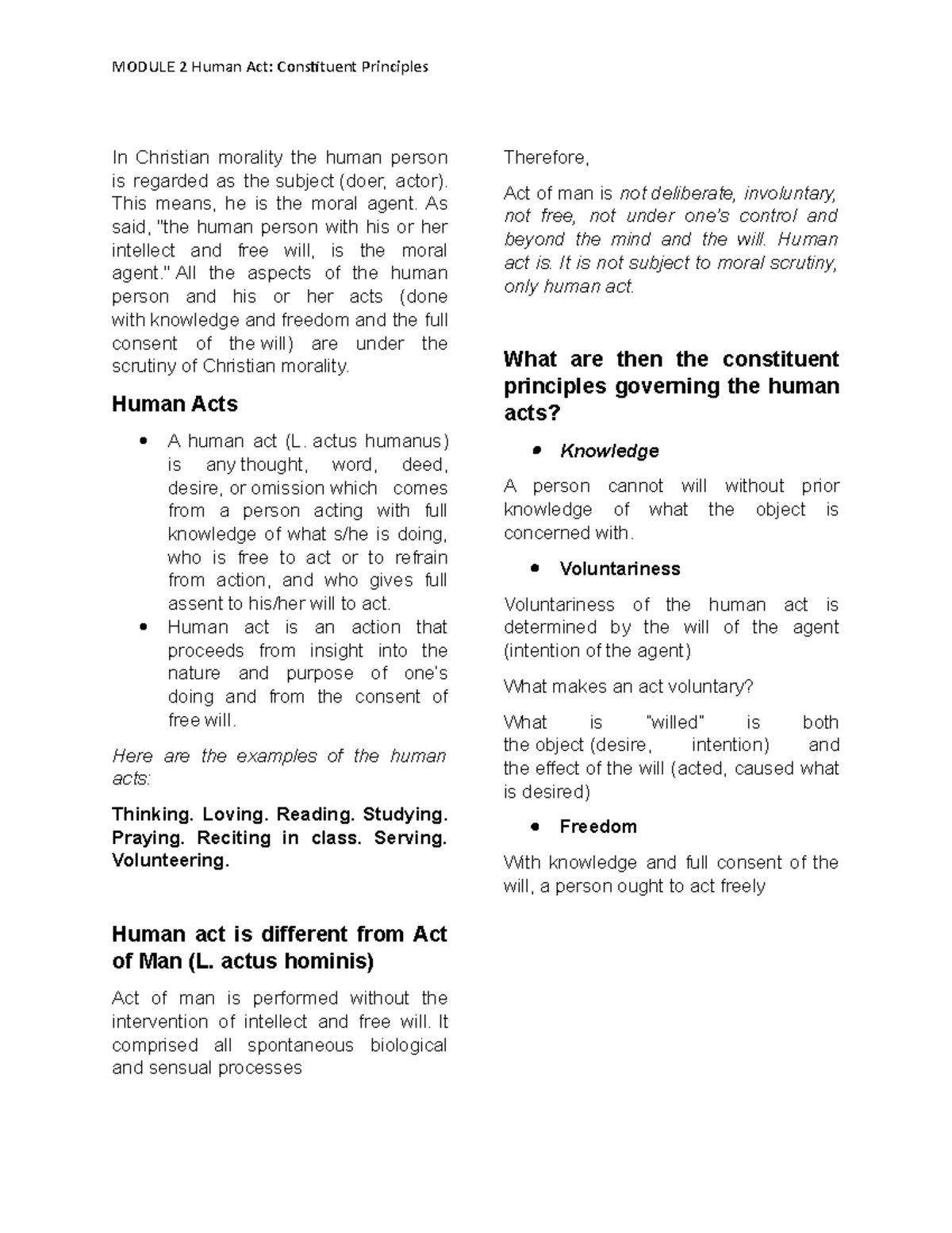 Module 2 Sources and Modiefiers of Human Act - In Christian morality ...