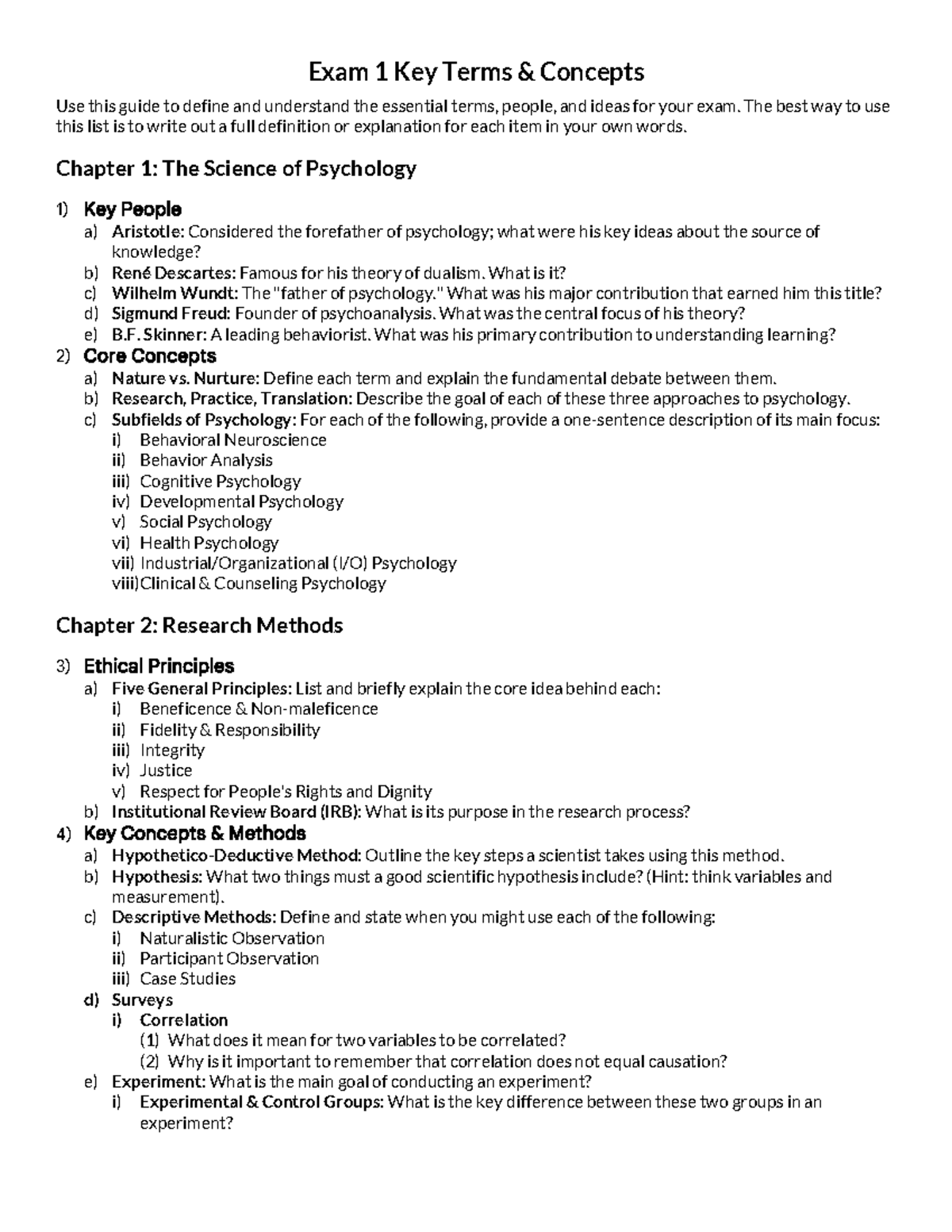 Psychology 101: Exam 1 Key Terms & Concepts Study Guide - Studocu