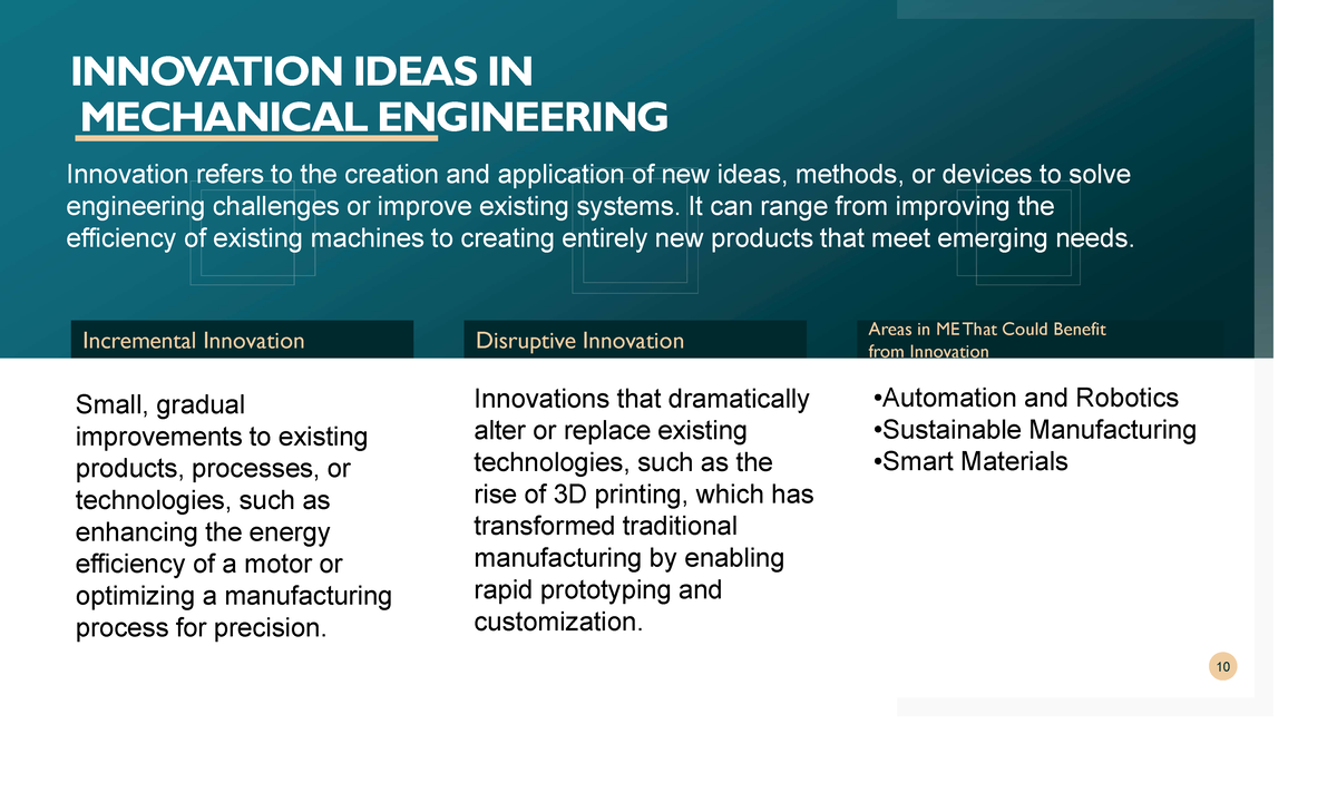 Technopreneurship Lesson 1: Innovation in Mechanical Engineering - Studocu