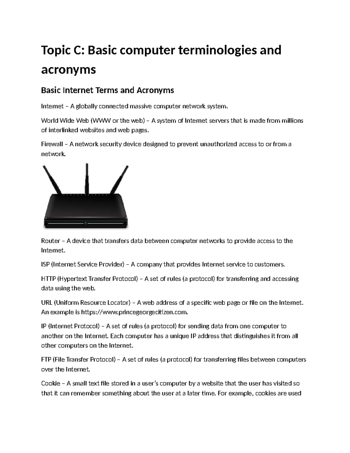 Topic C: Basic Computer Terminologies & Acronyms Overview - Studocu