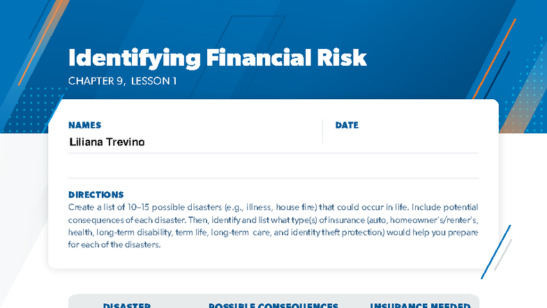 Foundations in Personal Finance: Identifying Financial Risk CH 9 ...