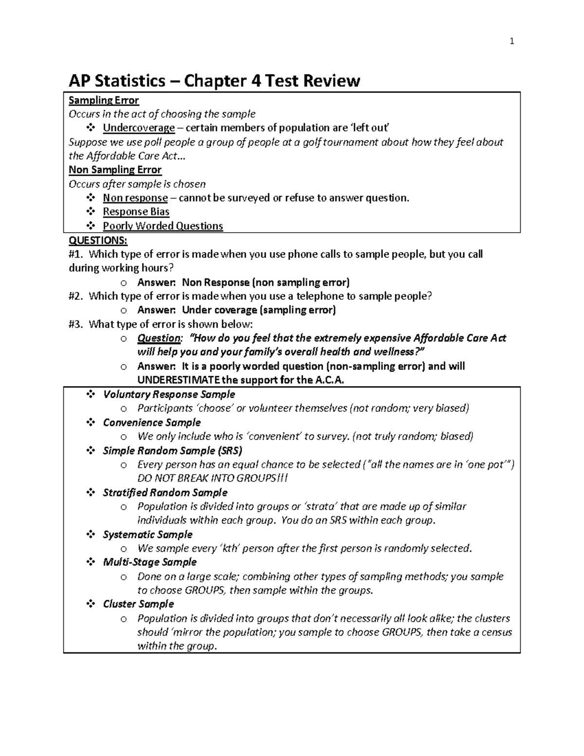 AP Statistics Chapter 4 TEST Review 2015 Blank COPY - AP Statistics ...