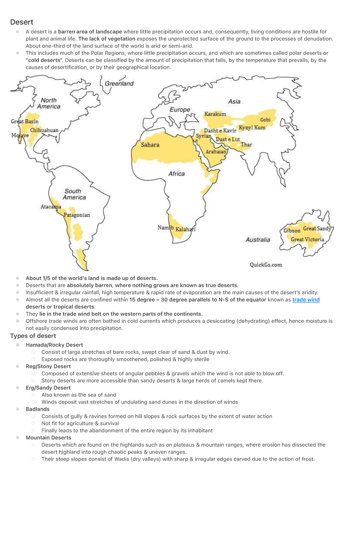 Desert - Study Notes on Arid Landscapes and Erosion Processes - Studocu