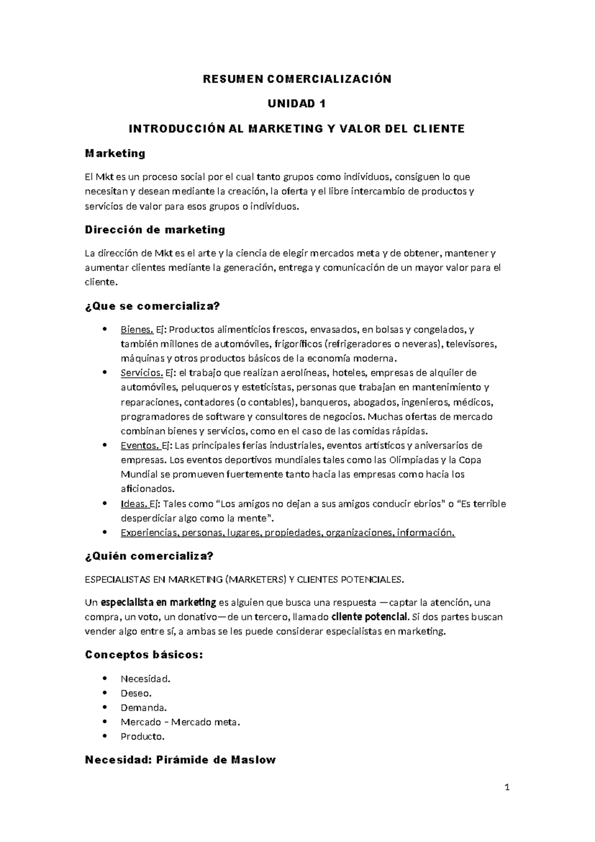 CAPÍTULO 1 y 5: Resumen sobre Marketing y sus Definiciones - Studocu