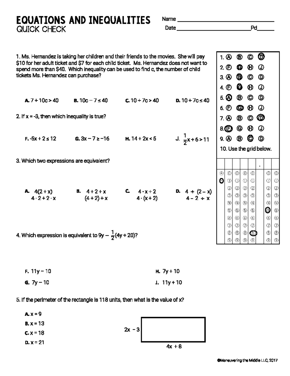Equations & Inequalities Quick Check - Dash Hansen (Math 101) - Studocu