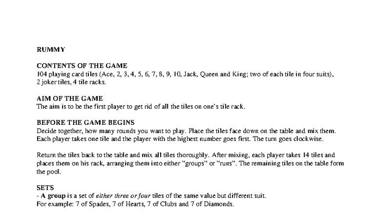 RUMMY GAME RULES & STRATEGIES 104 Cards Guide - Studocu