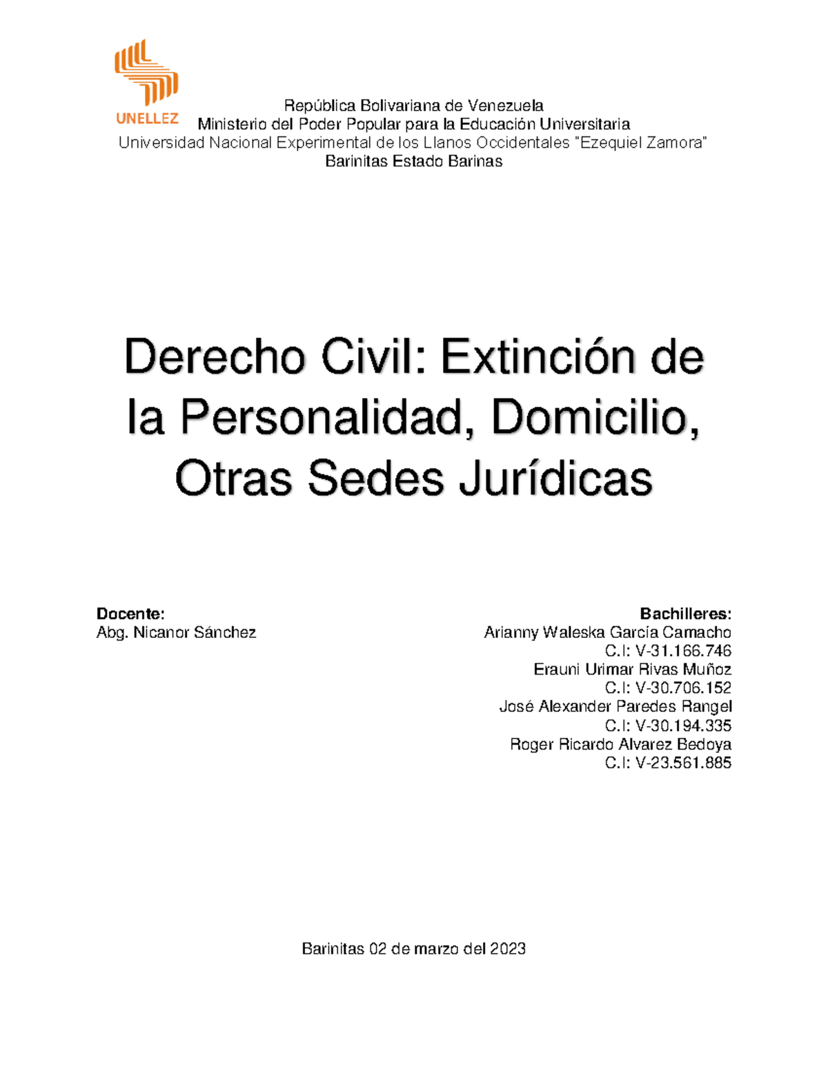 Derecho Civil: Extinción de la Personalidad y Domicilio (Ley y Jurisprudencia) - Document Preview