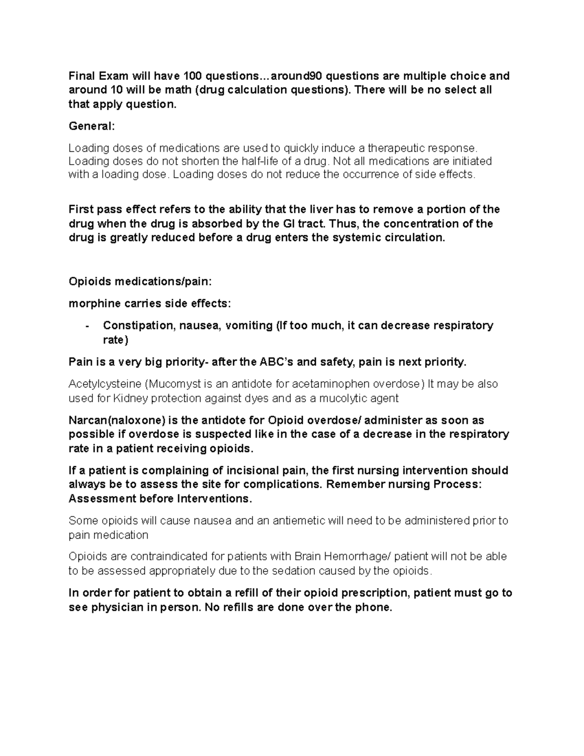 Final Exam Review - Pharmacology Concepts and Key Information - Studocu