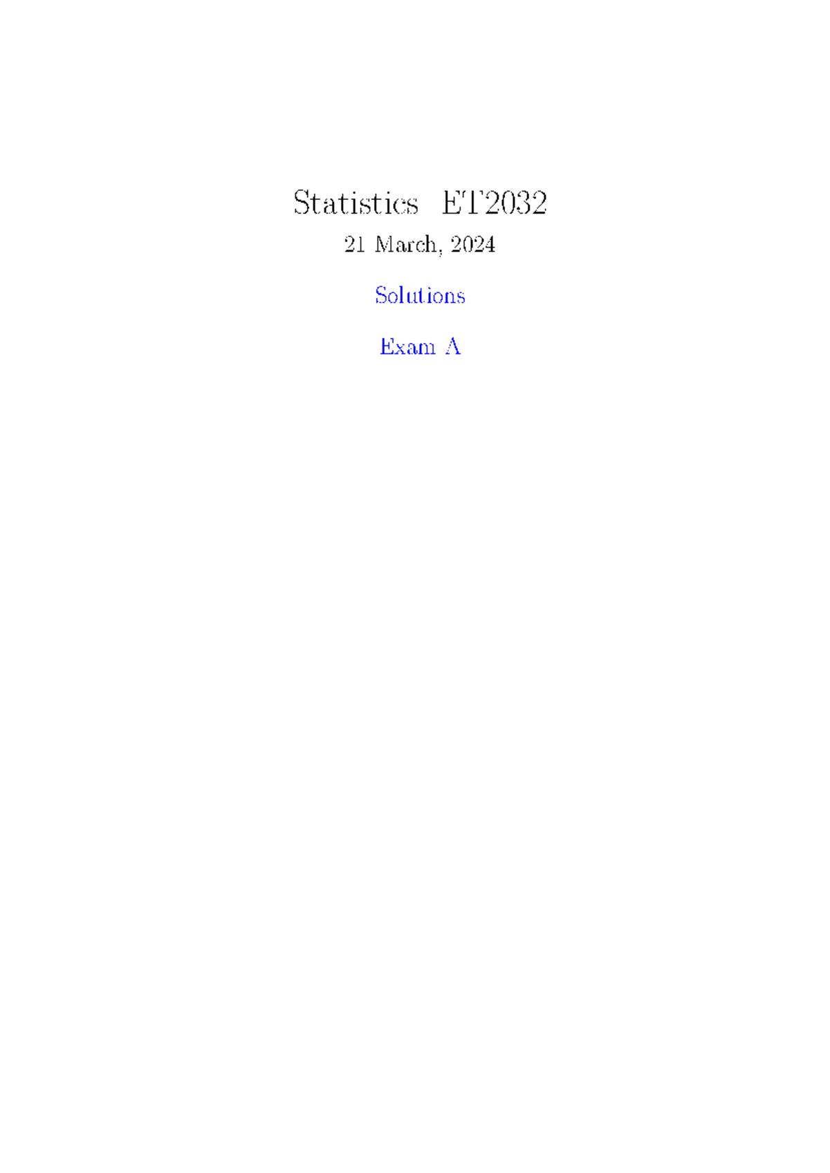 Statistics Exam A - Solutions and Analysis (2024) - Studocu