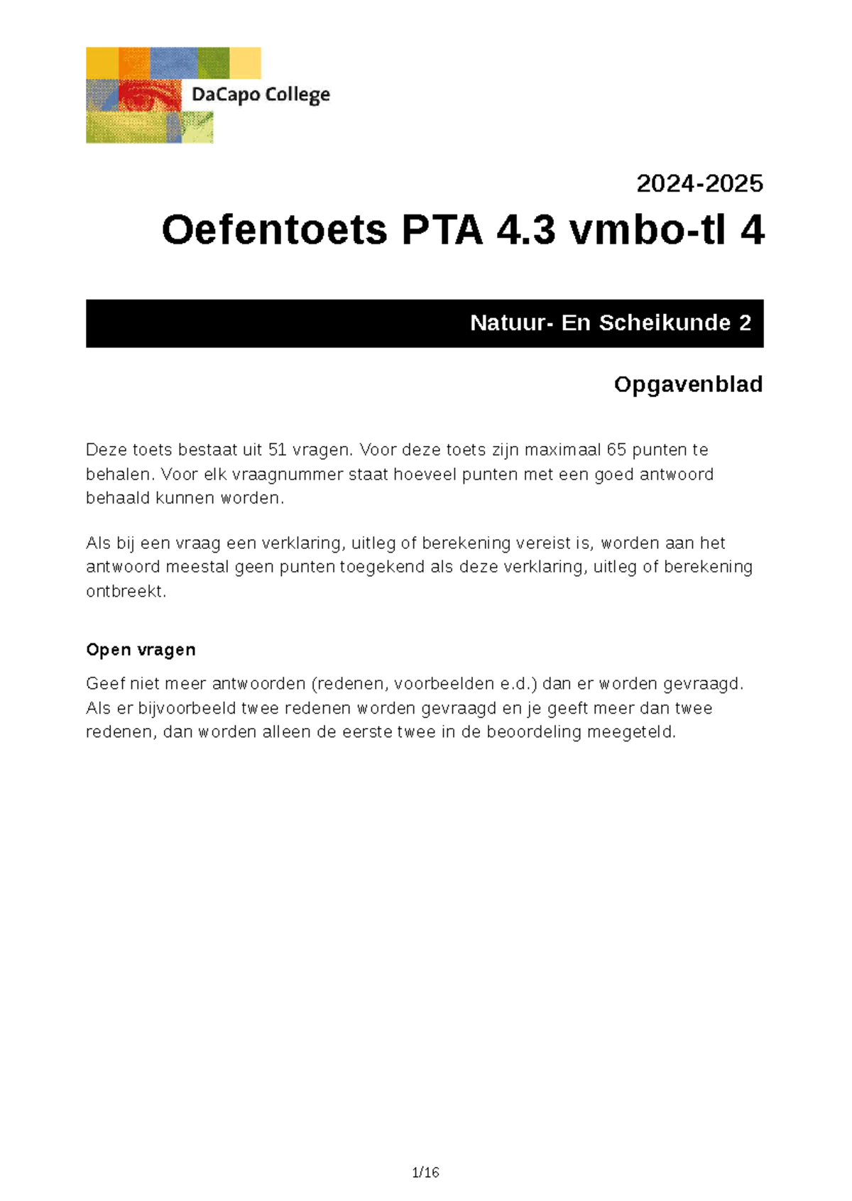 Oefentoets PTA 4.3 Scheikunde 2: Vragen en Antwoorden - Studeersnel