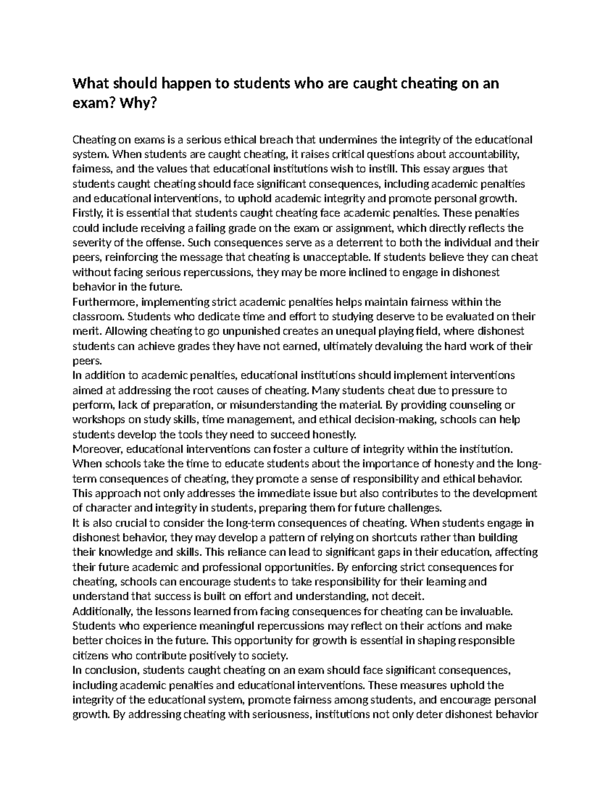 Argument Essays: Consequences for Cheating in Exams - Studocu