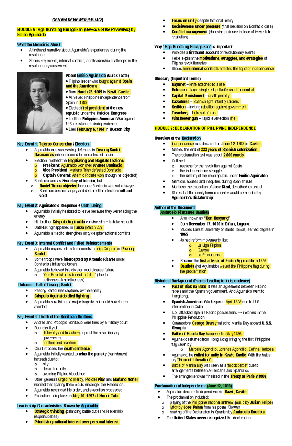 GEN 004 REVIEWER MODULE 6: Mga Gunita ng Himagsikan at Iba Pang ...
