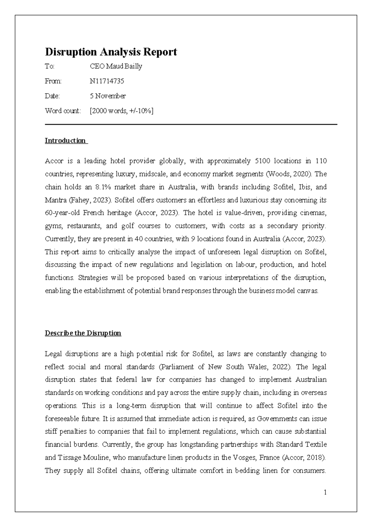 BSB106 Disruption Analysis Report for Sofitel: Legal Challenges ...