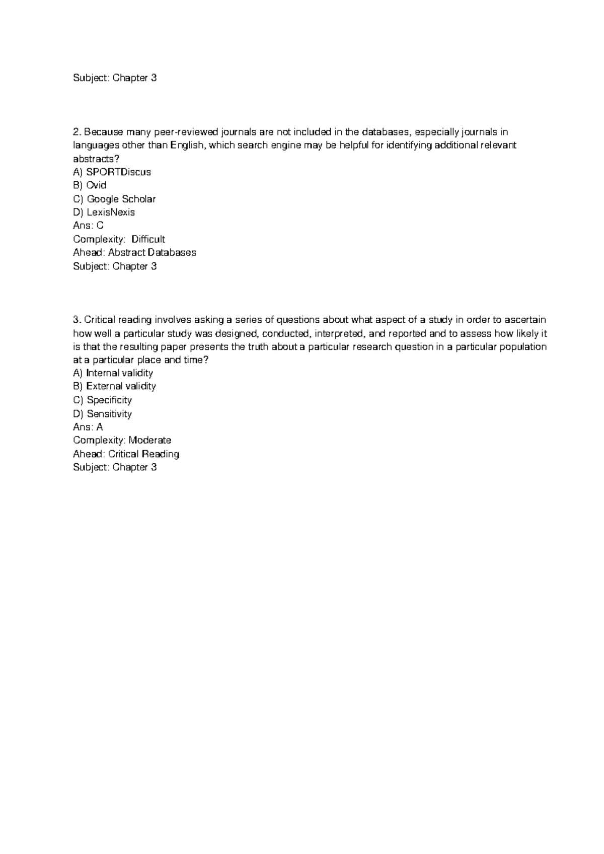 Chapter 3 Test Bank: Introduction to Health Research Methods (3rd Ed ...