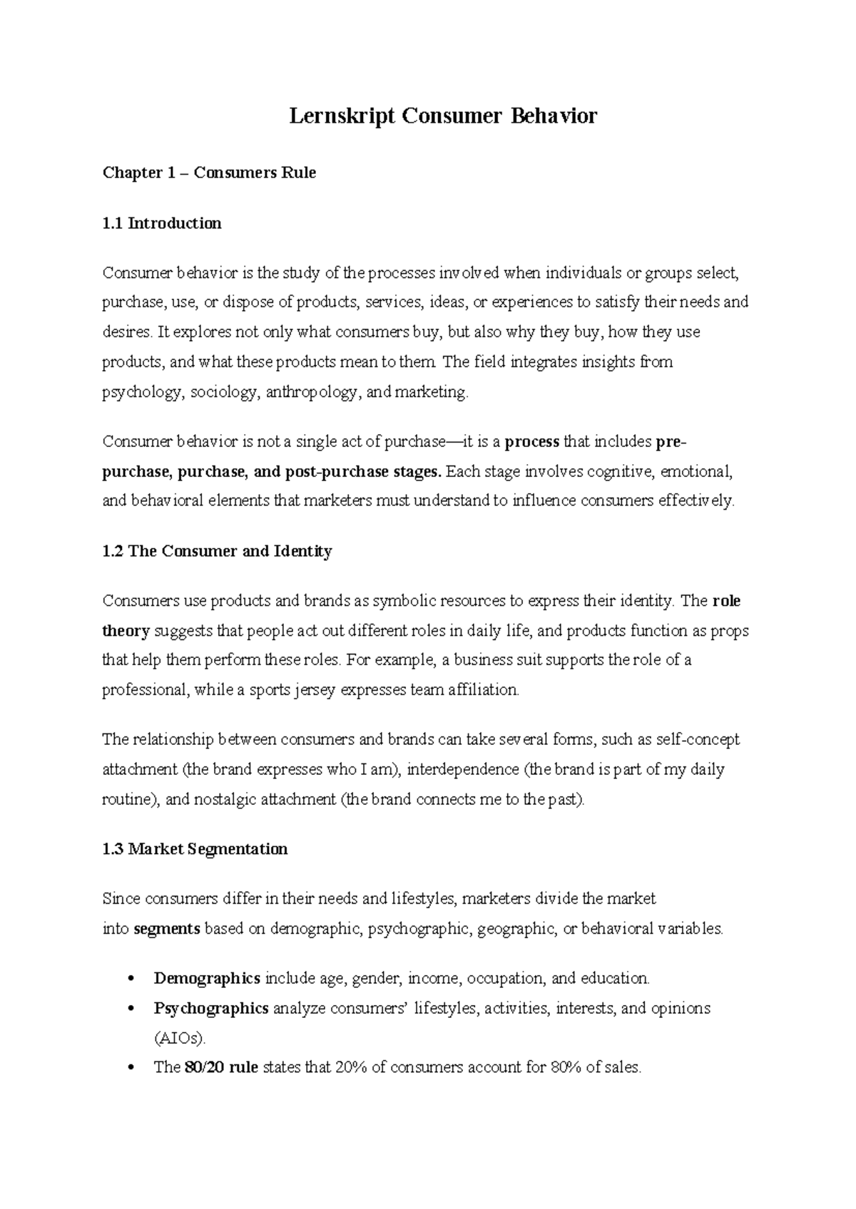 Lernskript Consumer Behavior Midterm 2025: Key Concepts & Insights ...