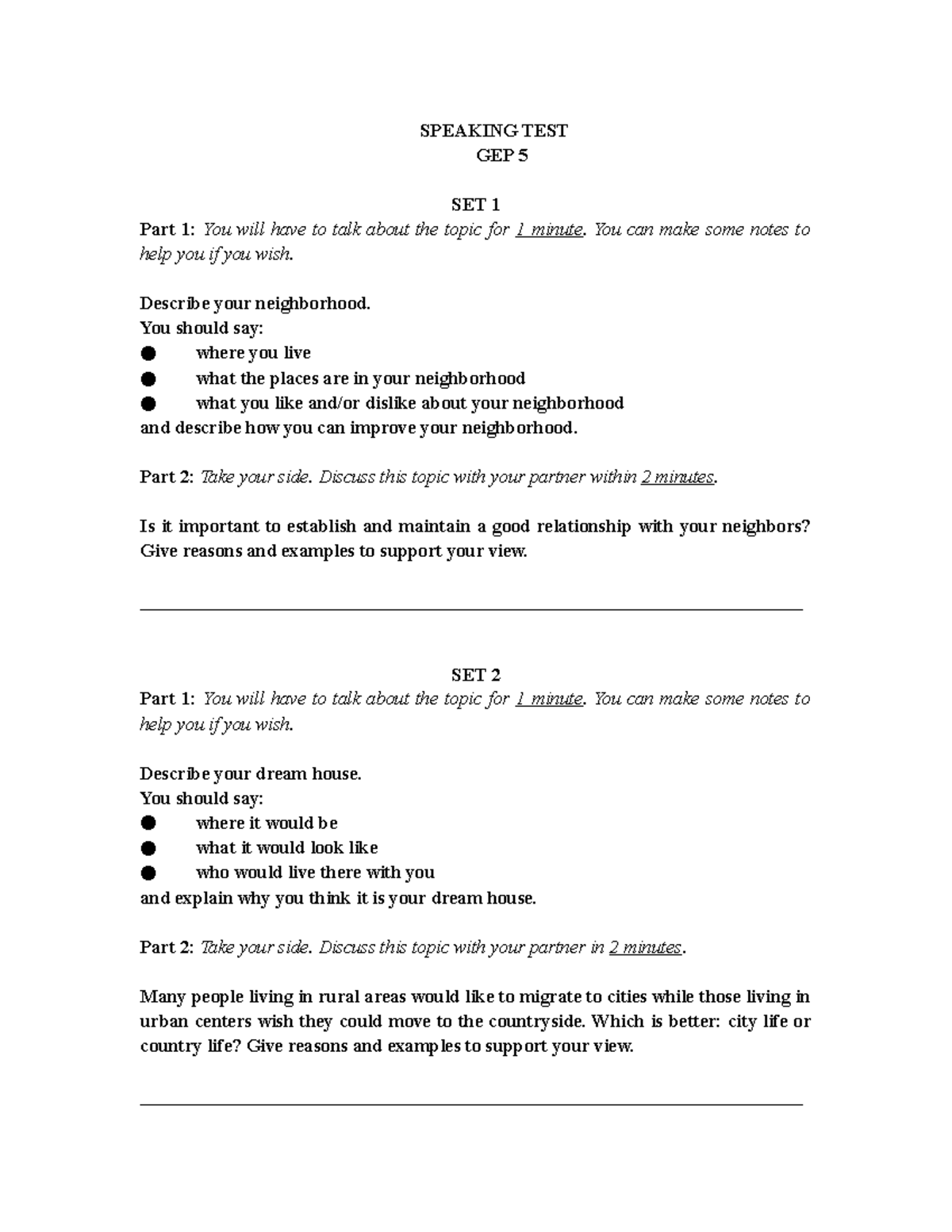 GEP 5 Speaking Test - Updated Test Sets & Practice Topics - Studocu
