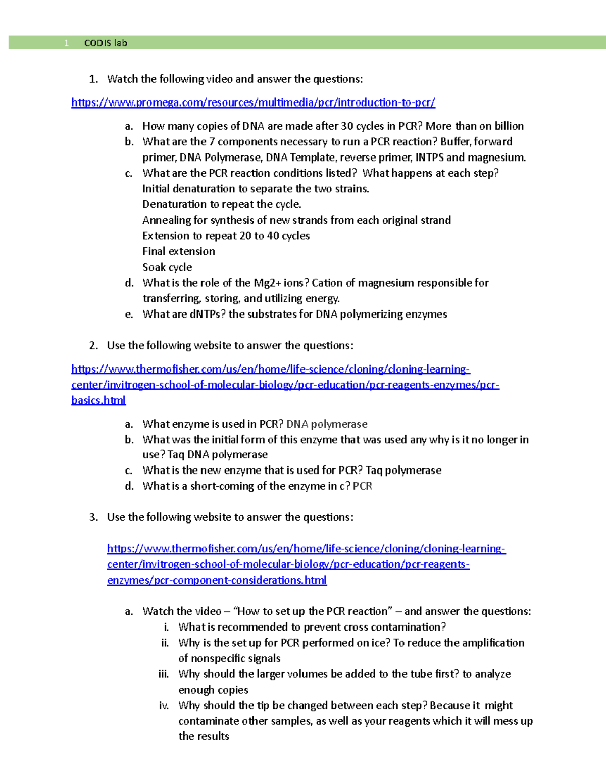 PCR Lab Review - Key Concepts and Procedures for Effective DNA ...