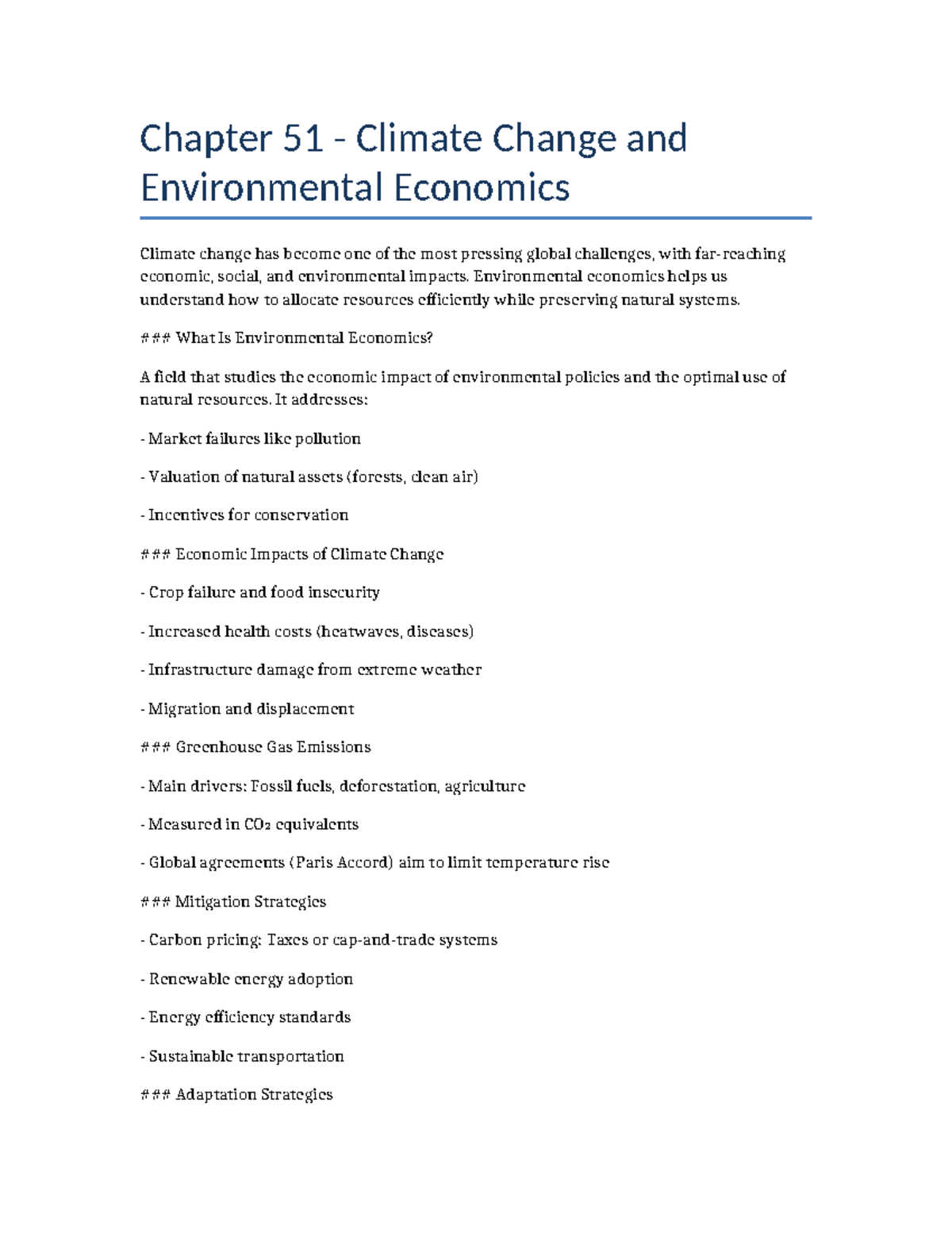Chapter 51: Climate Change & Environmental Economics Insights - Studocu