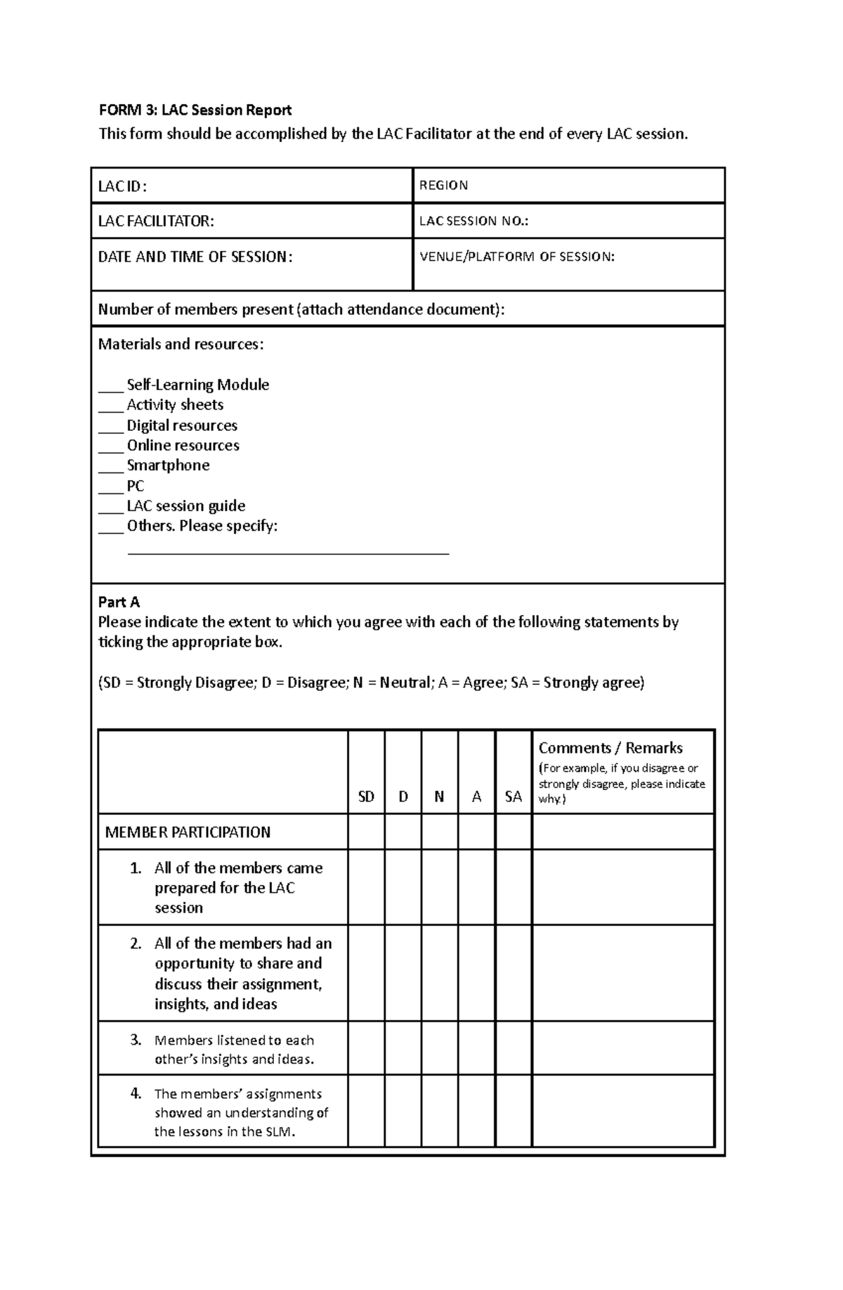 Form 3: LAC Session Report and Evaluation Summary - Studocu