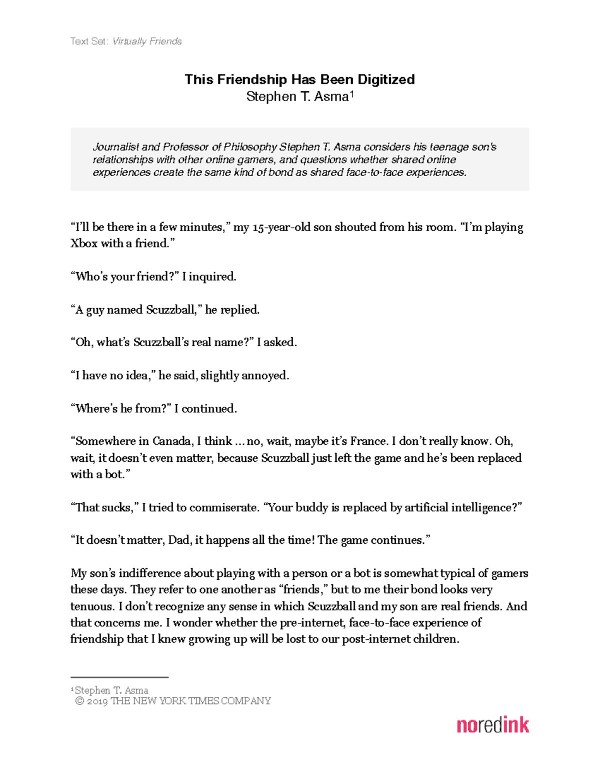 Text Set: Virtually Friends - Examining Digital Friendships - Studocu