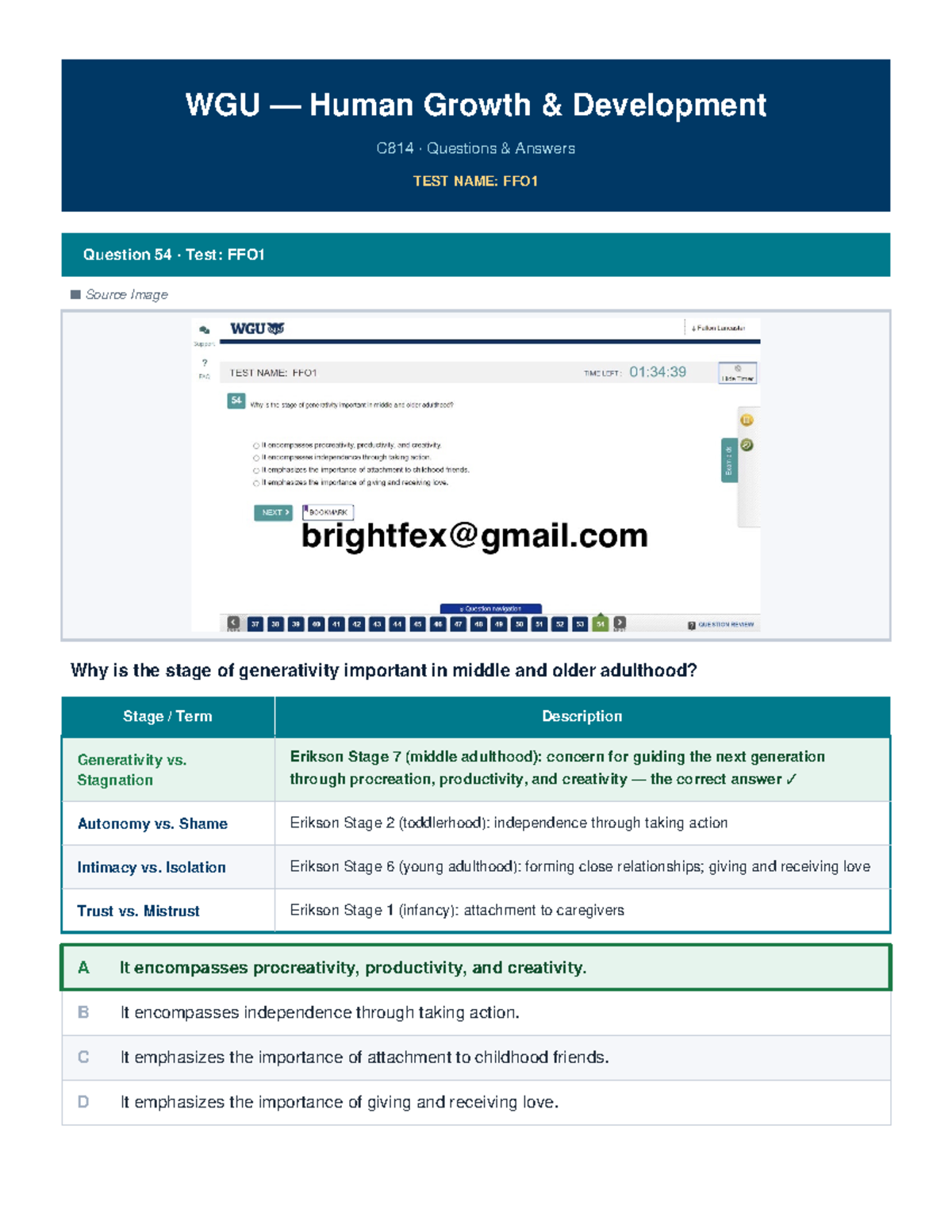 WGU Human Growth Development C814 FFO1 Study Guide and Answers - Studocu