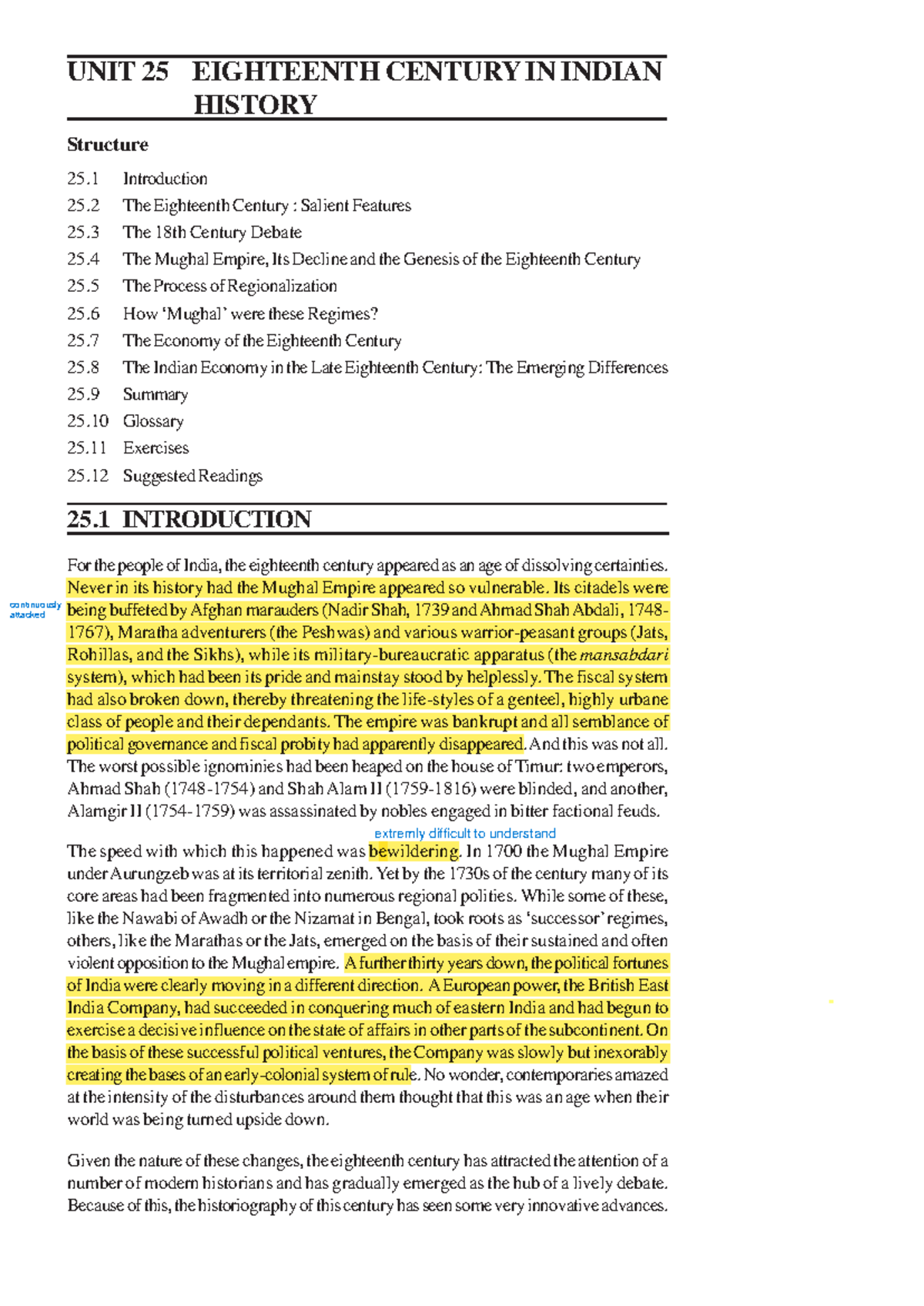 HIST 220 - Eighteenth Century India: Mandatory Lecture Notes - Studocu