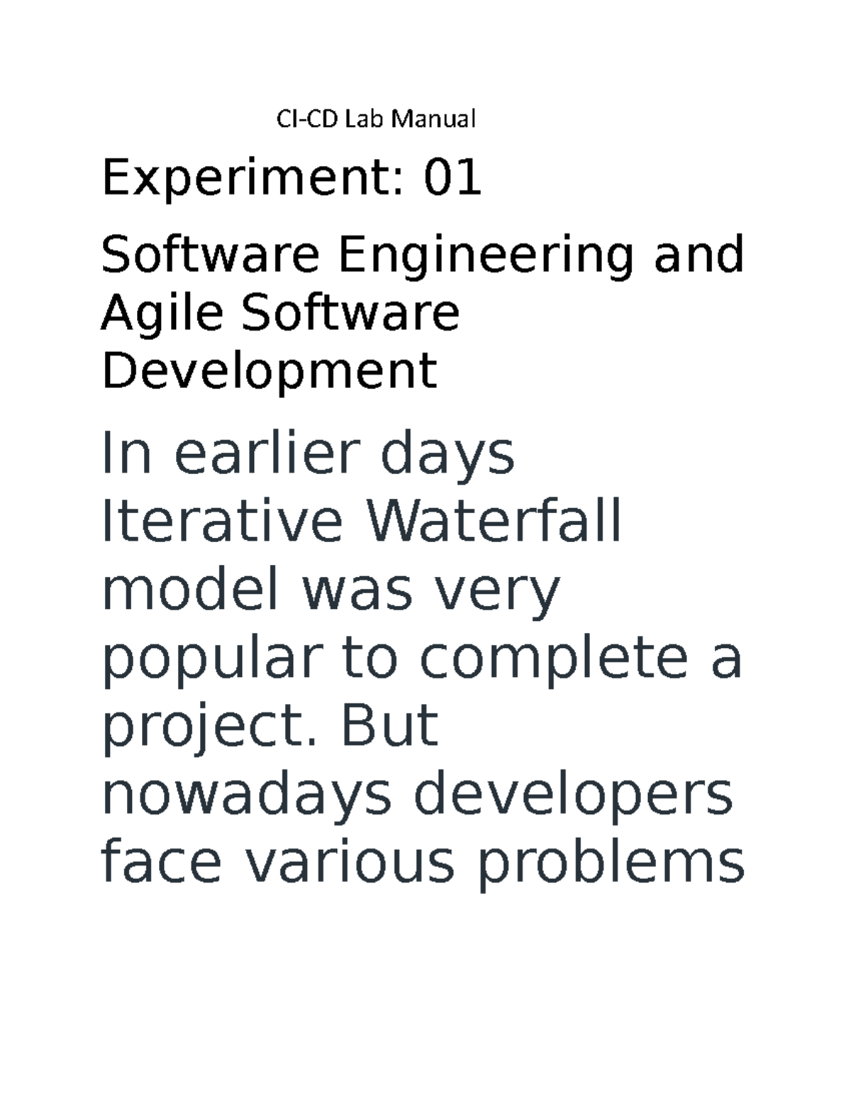 CICD LAB - Agile Software Development & Process Overview - Studocu