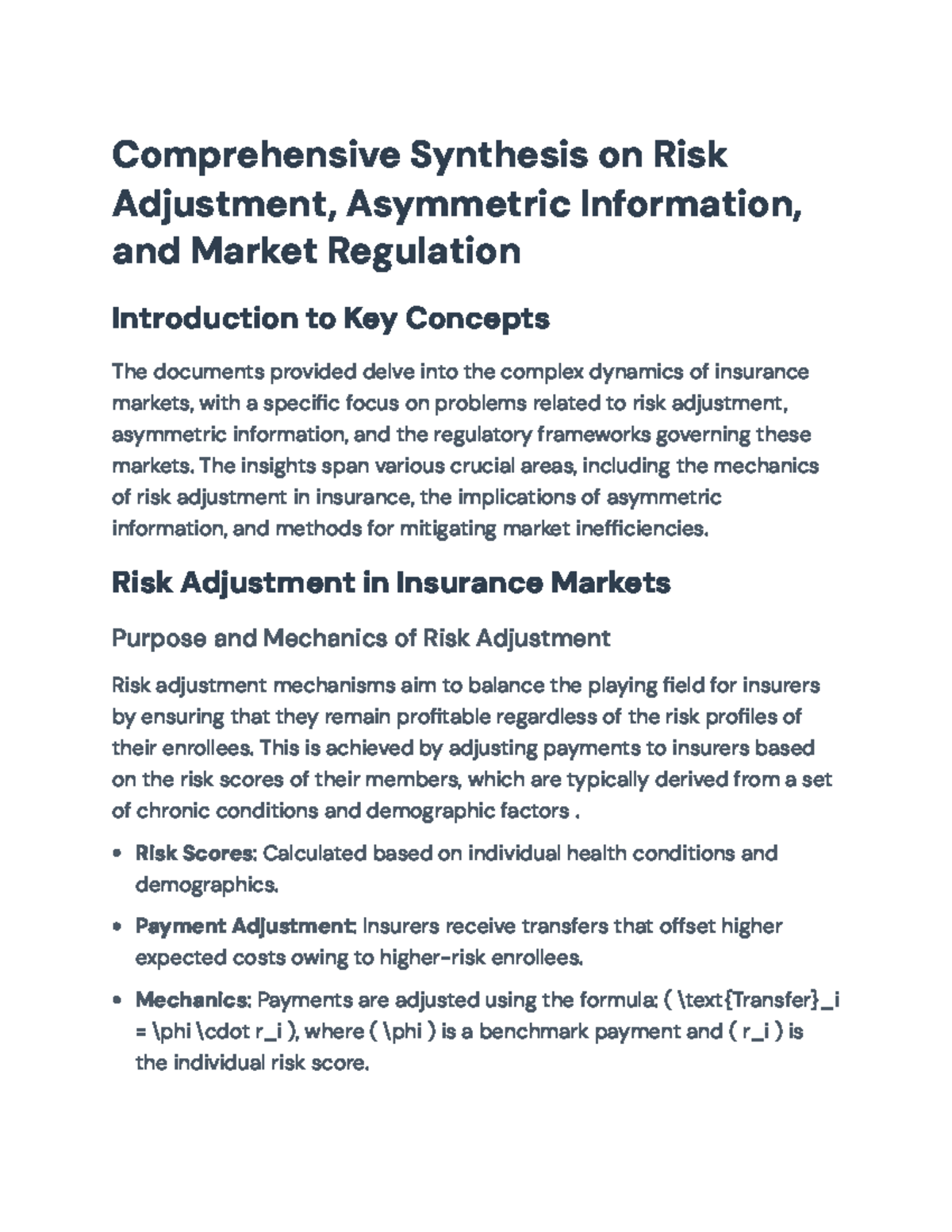 Risk Adjustment and Asymmetric Information in Insurance Markets ...