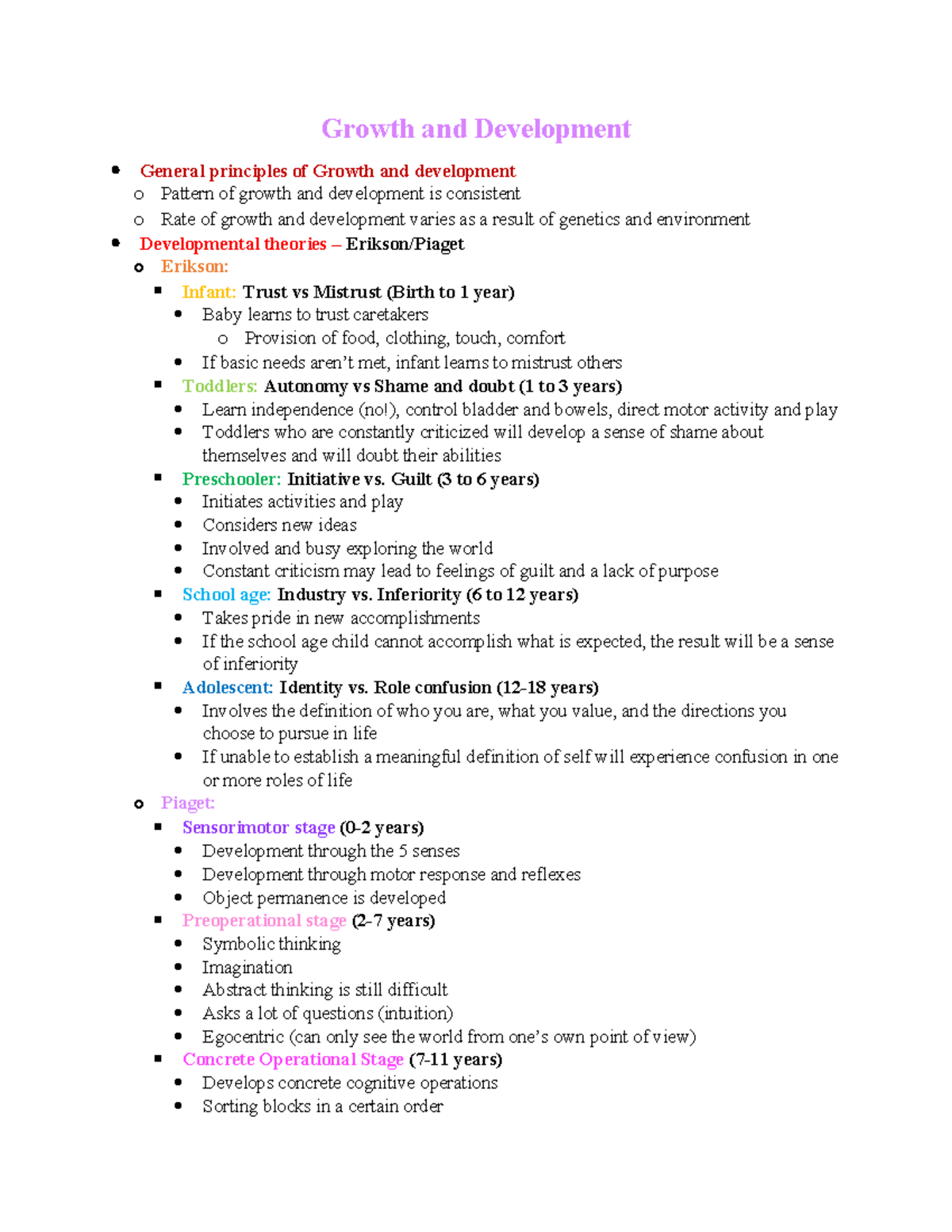 PEDS 101 Exam 1 Study Guide: Growth & Development Review - Studocu