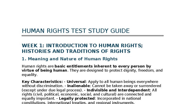 HUMAN RIGHTS TEST STUDY GUIDE: WEEK 1 & 2 OVERVIEW - Studocu