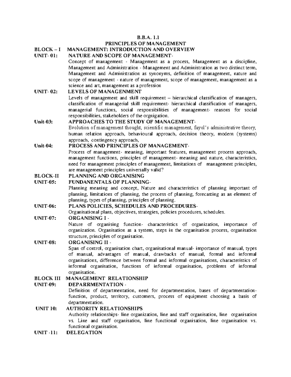 BBA Syllabus - Principles of Management & Business Environment Overview ...