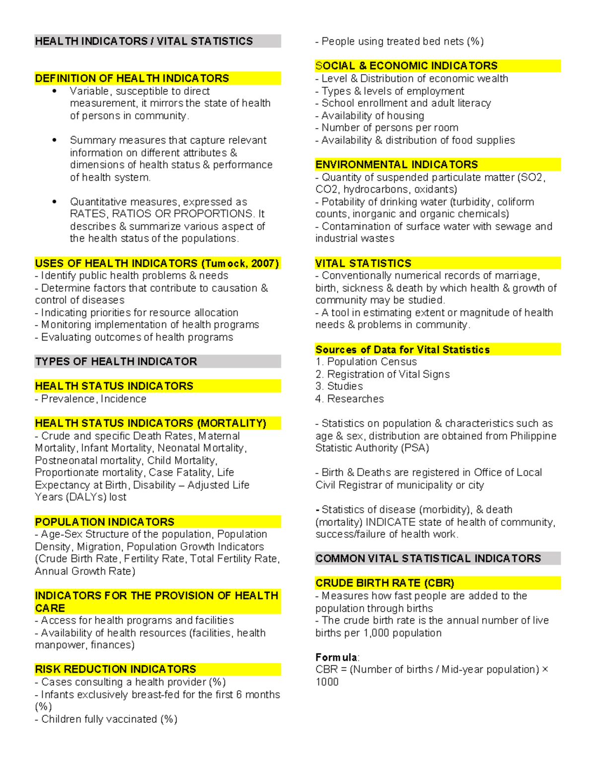 M4Comhealth - Community Health Indicators and Vital Statistics Review ...