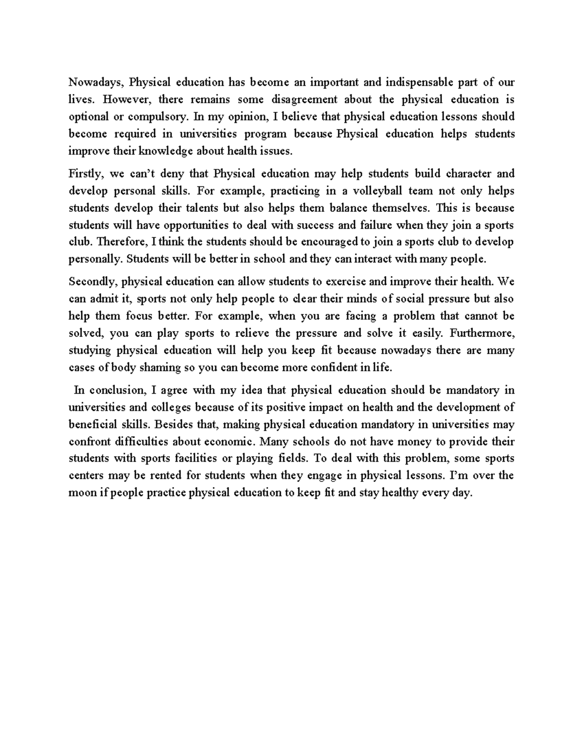 Writing Task 3: The Importance of Mandatory Physical Education - Studocu