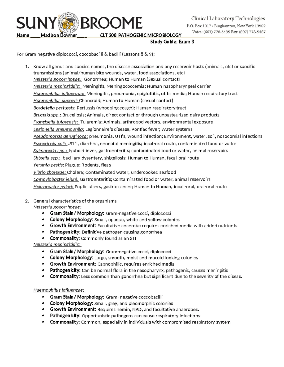 CLT 208 Pathogenic Microbiology Exam 4 Study Guide (2023 Update) - Studocu