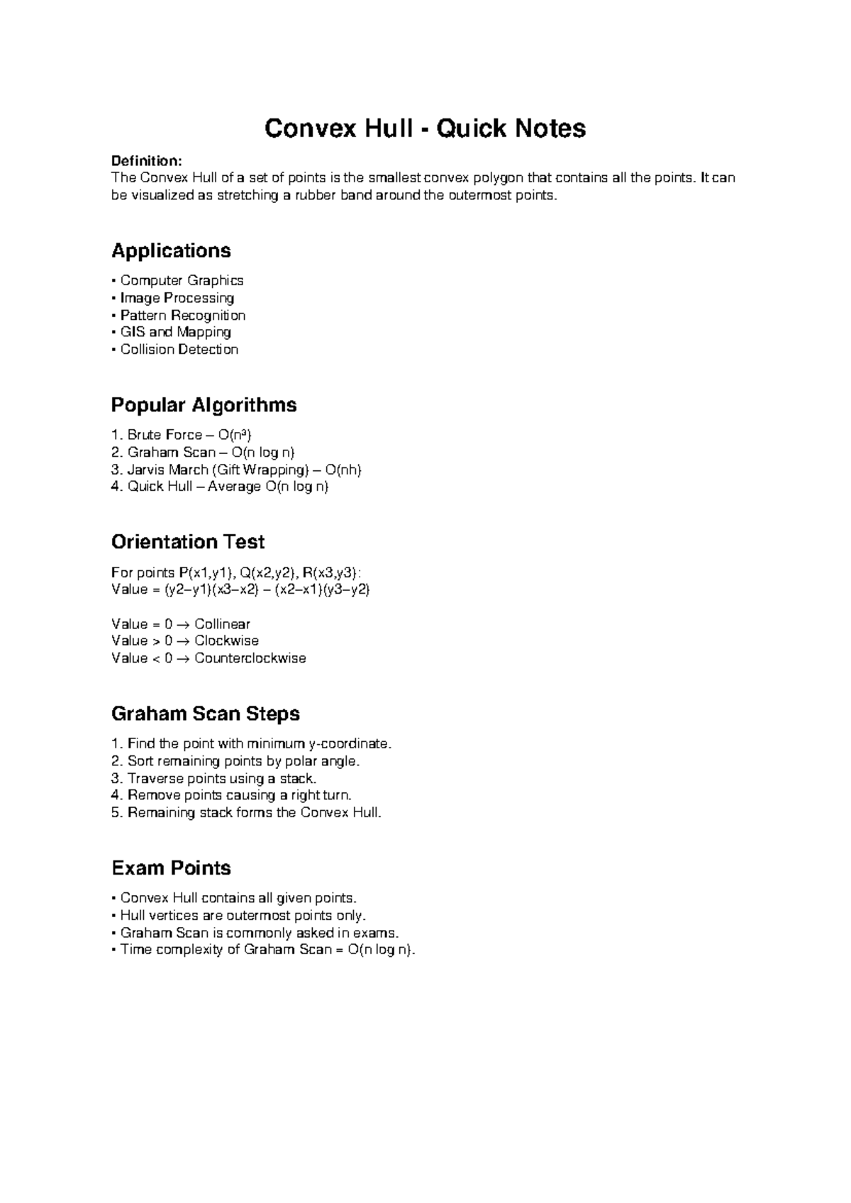 Convex Hull Quick Notes for CS101: Key Concepts & Algorithms - Studocu