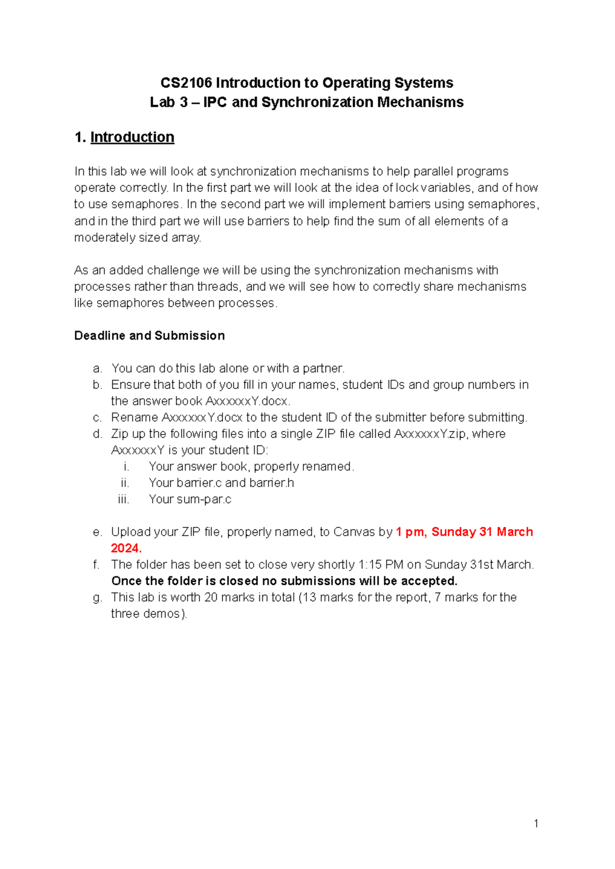 CS2106 Lab 3: IPC & Synchronization Mechanisms Documentation - Studocu