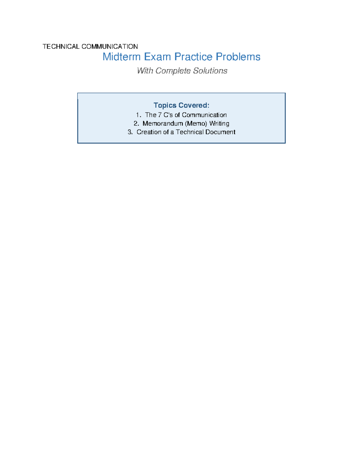 Technical Communication (TC 101) Midterm Exam Practice Problems ...