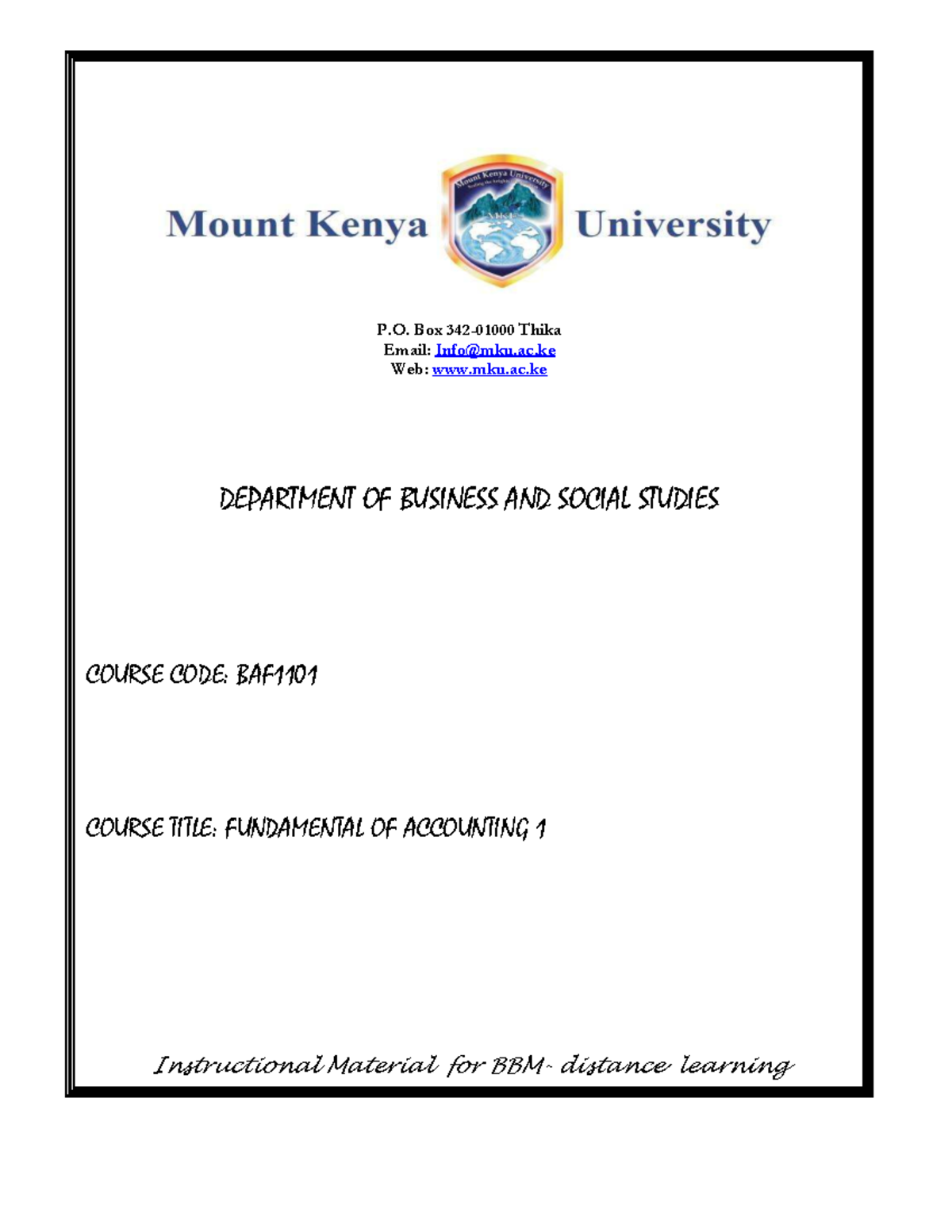 Fundamentals of Accounting I (BAF1101) - Distance Learning Material ...