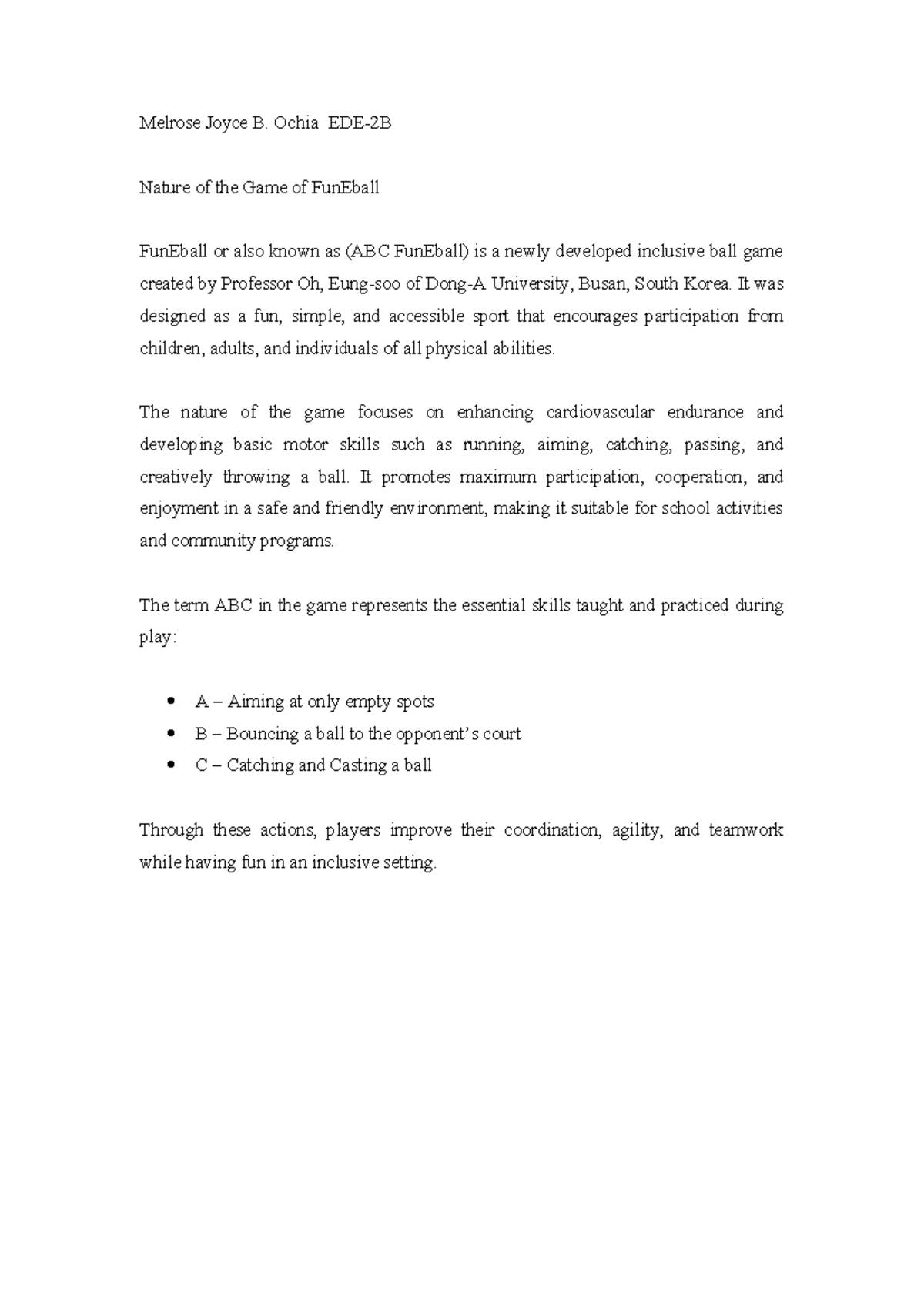 EDE2B Final Report on the Nature and Terminologies of FunEball - Studocu