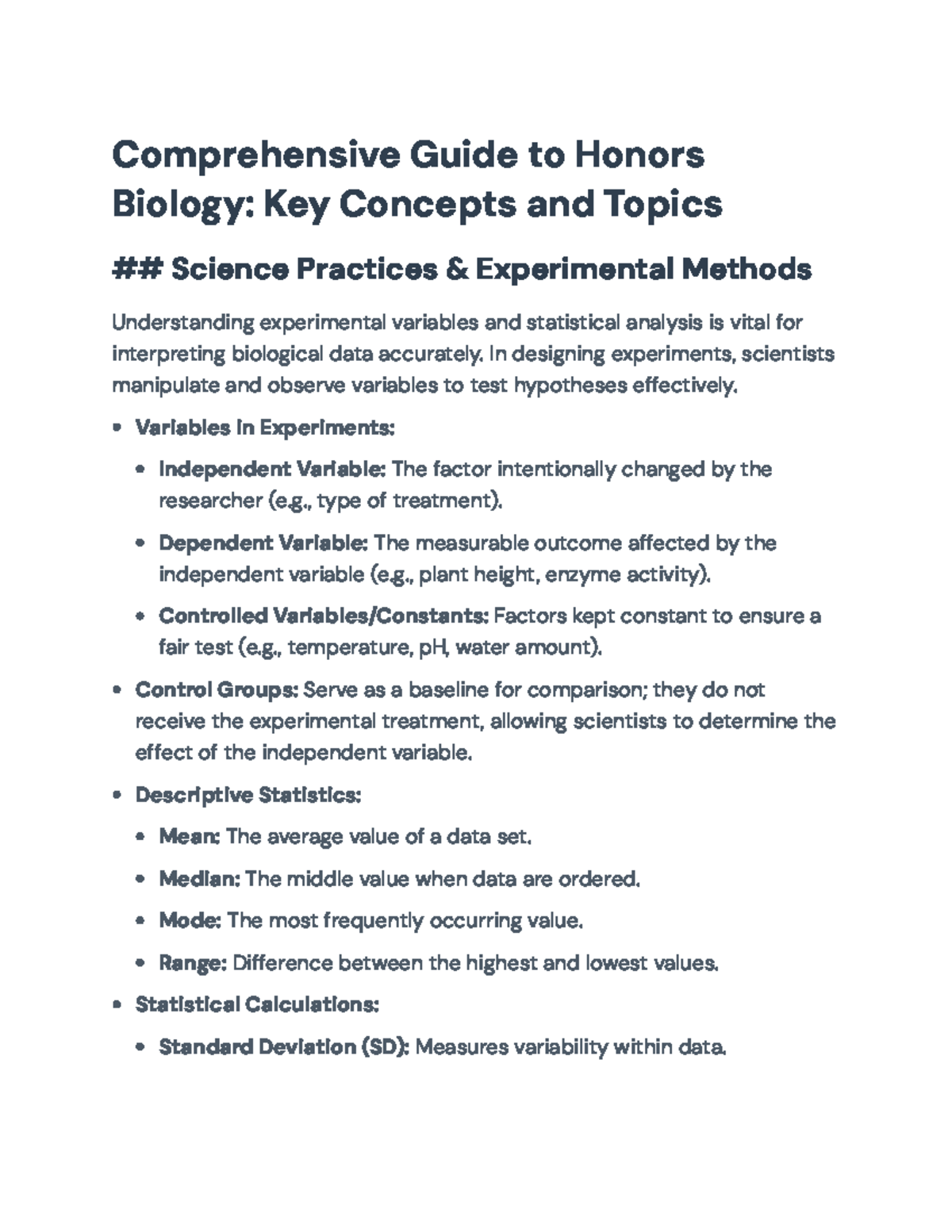 Comprehensive Guide to Honors Biology: Key Concepts & Exam Prep - Studocu