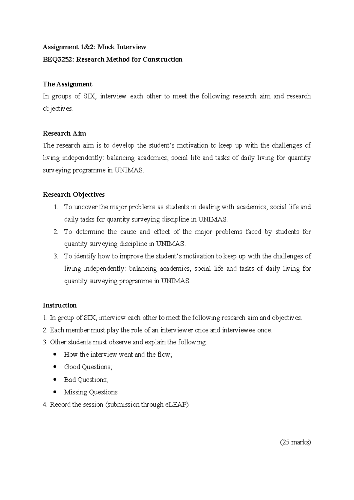 Mock Interview Assignment BEQ3252: Research Methods in Quantity ...