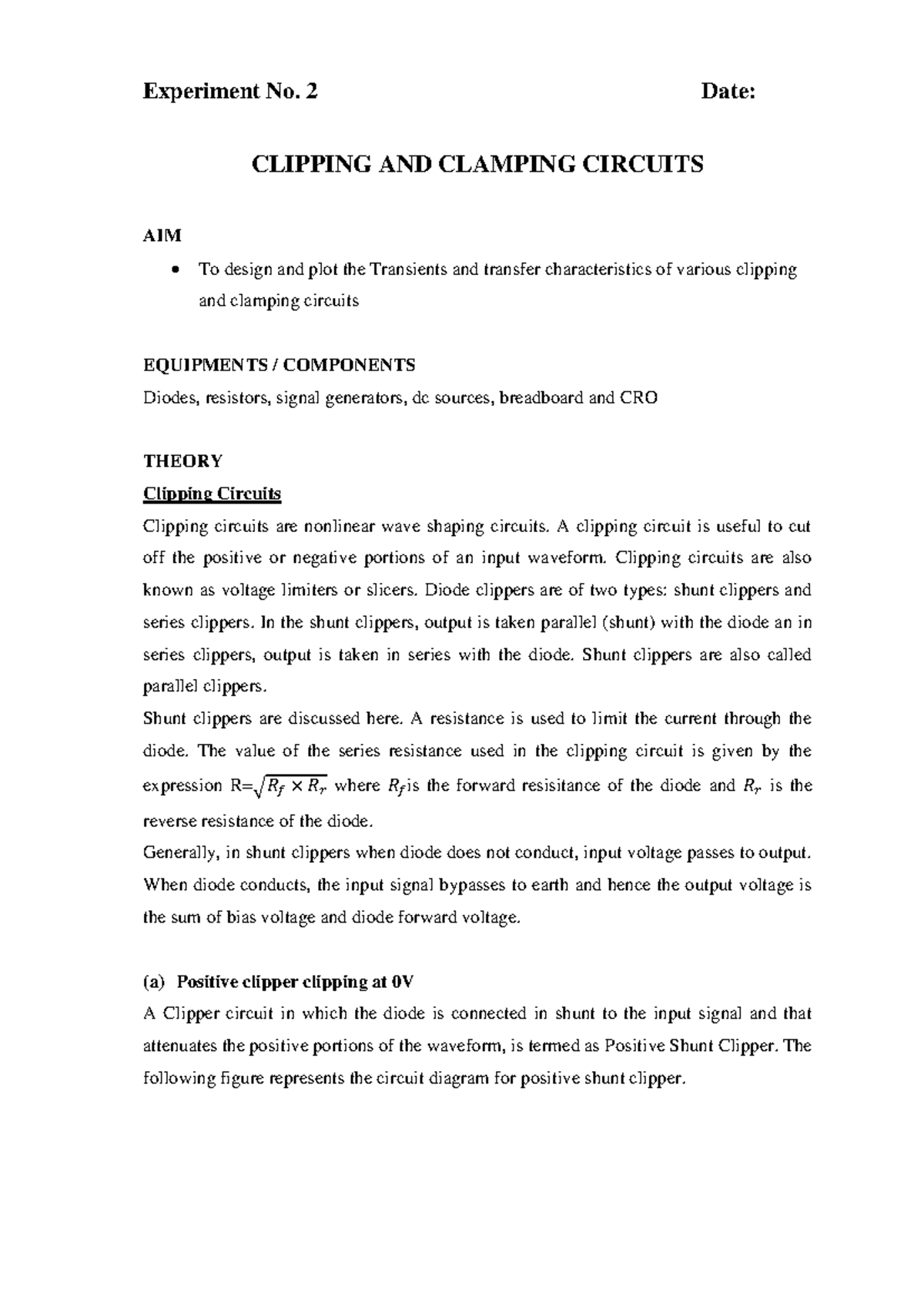 Experiment No. 2: Clipping and Clamping Circuits Analysis - Studocu