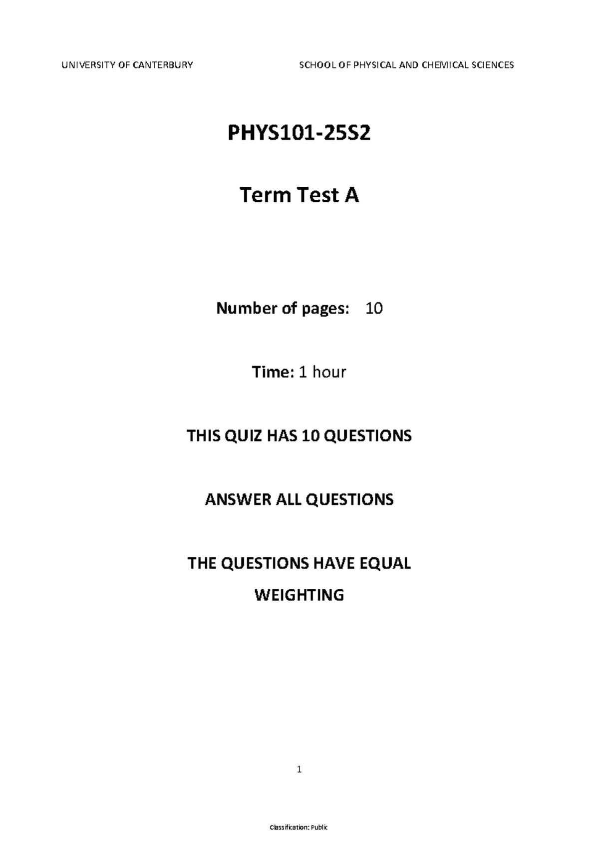 PHYS 101 Term Test A - Quiz Instructions and Questions - Studocu