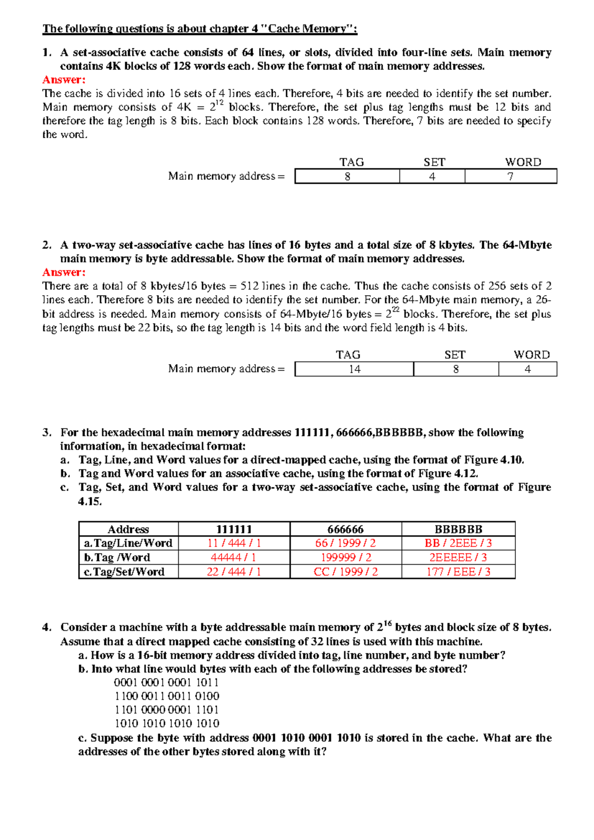 Cache Memory Concepts and Check Bits (Comp Sci 101) - Studocu